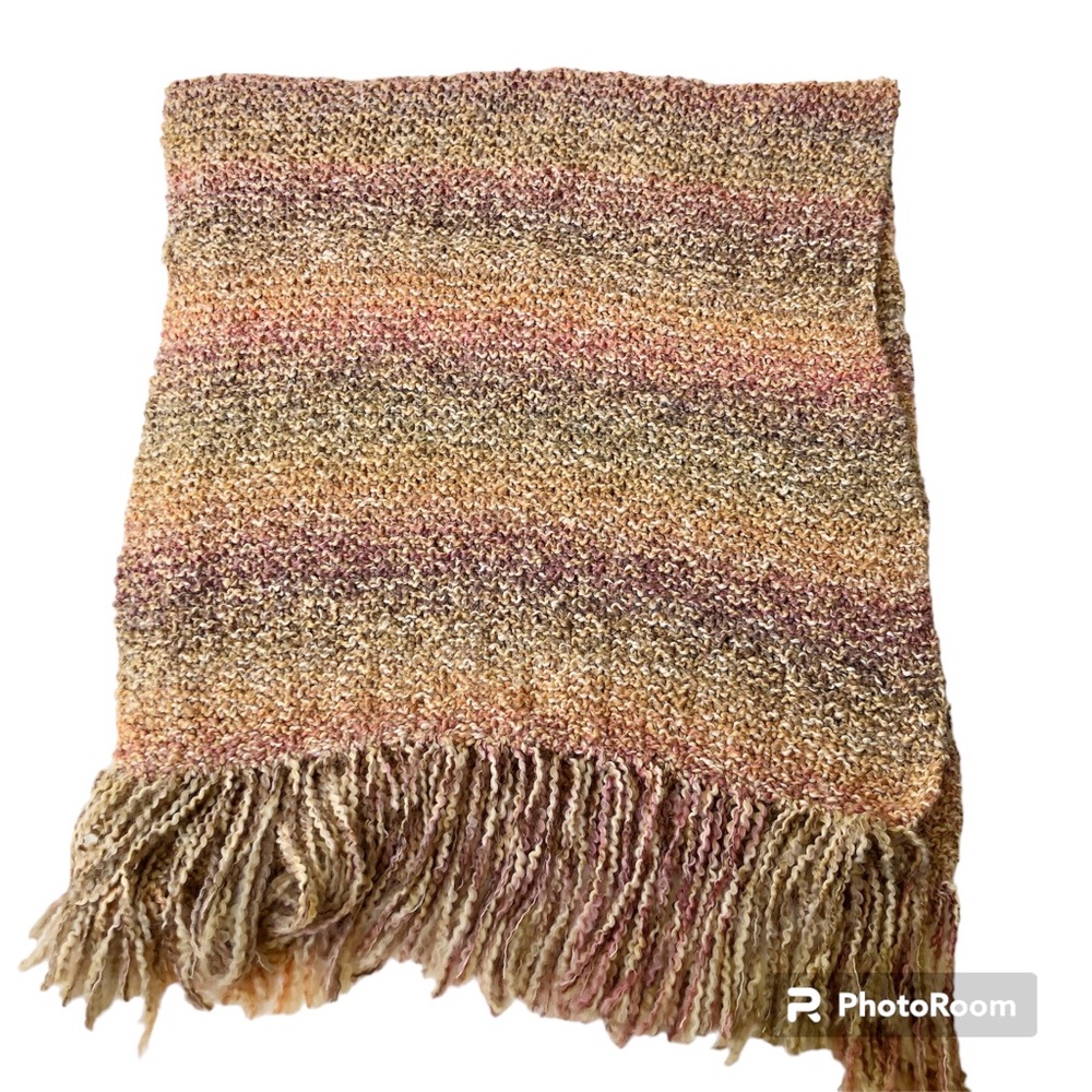 Striped Blanket fringed scarf handcrafted earth tones soft cozy